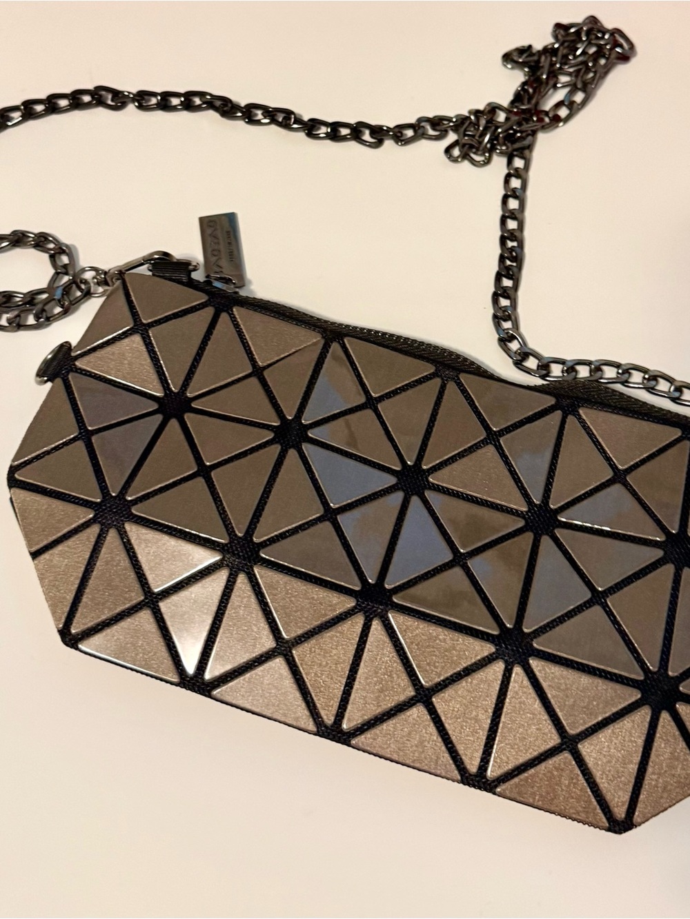 Geometric Metallic Crossbody Bag - Taupe